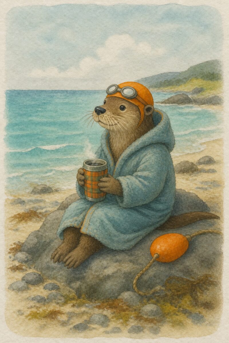 Watercolour card: Flora the otter, after the swim