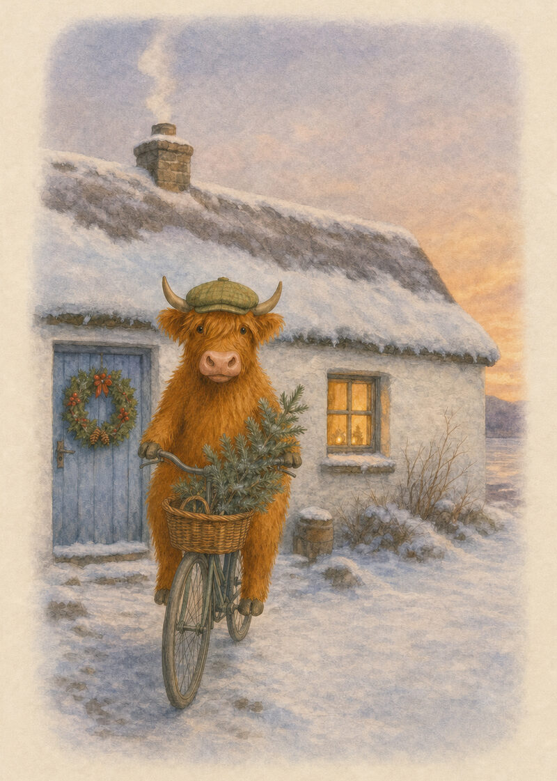 Donnie the Highland cow, home for Christmas